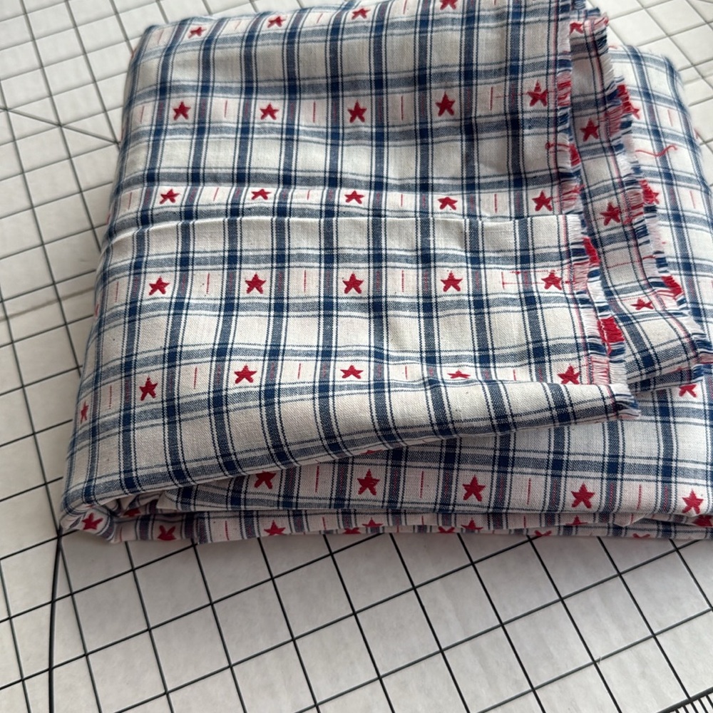 Vintage Patriotic Cotton Fabric – 3.5 Yards x 58” – Blue Plaid with Red Stars